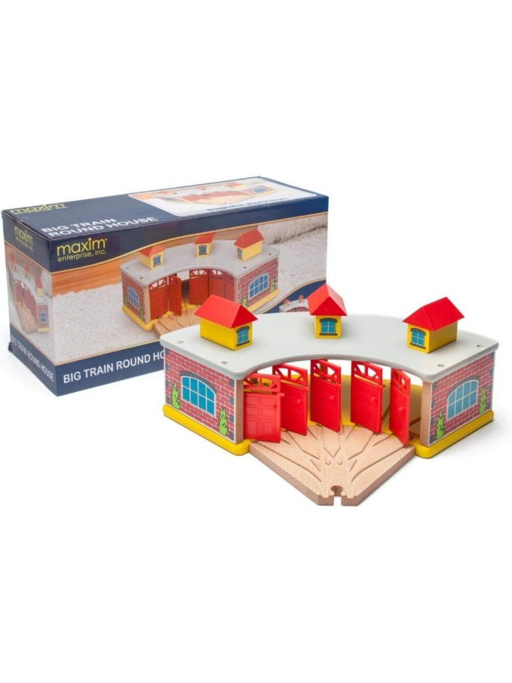 Wooden Train Round House with 5-Way Switch Track for Kids - 5 Doors, Compatible